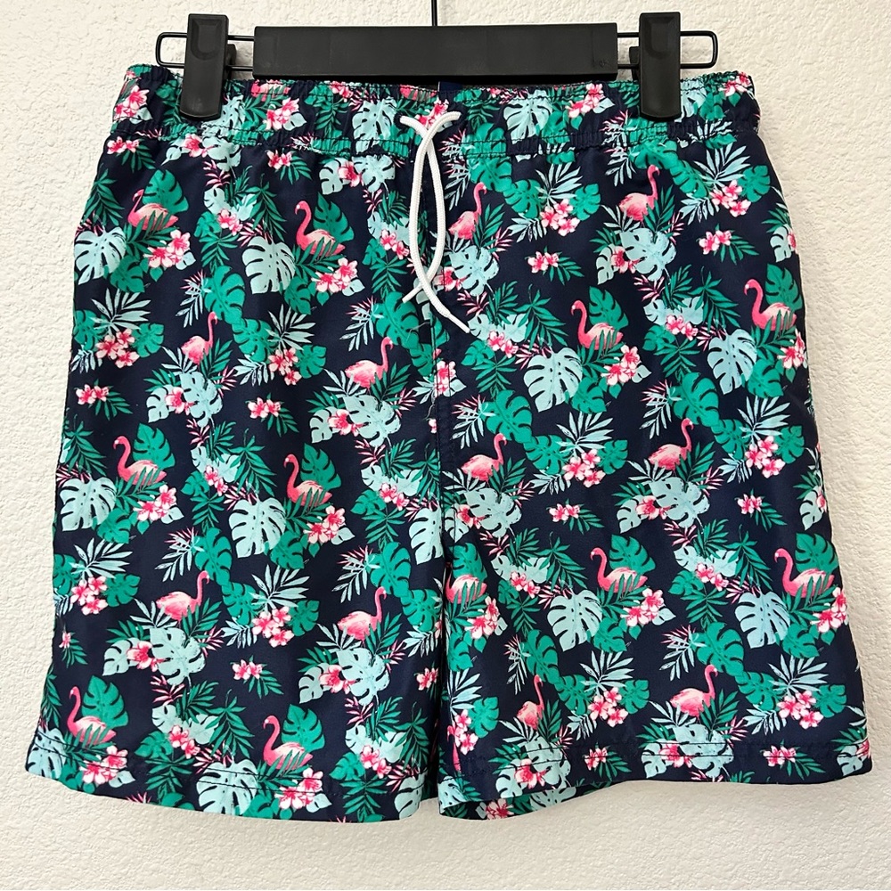 Janie and Jack Boys Swim Trunks Size 12 Palm Flamingo Print